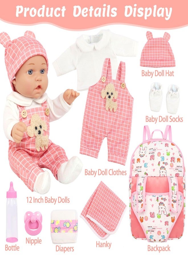 UNICORN ELEMENT 12" Baby Dolls with Backpack Carrier,12 Inch Baby Doll Accessories Cute Hat Pacifier Bottle Diaper Doll Playset for 3+ Year Old Kids - Image 2